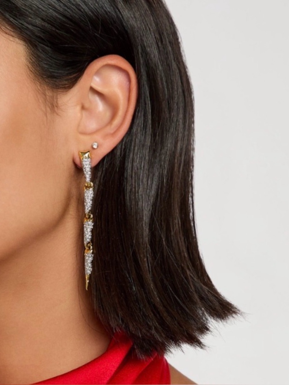 Alexis Bittar Solanales Crystal Long Linear Drop Earrings Gold Clear AU14
